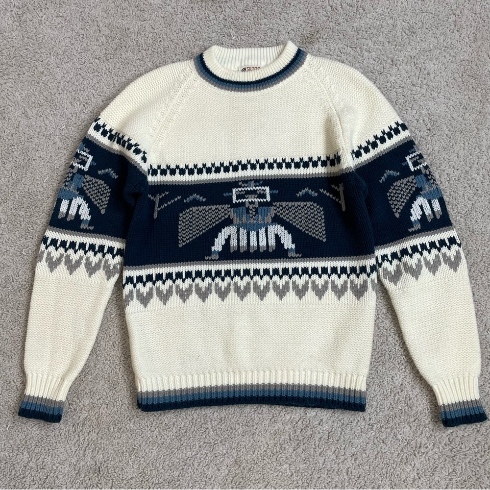 VINTAGE Men's SILTON of California PHOENIX RISING Acrylic KNIT Crew Neck SWEATER